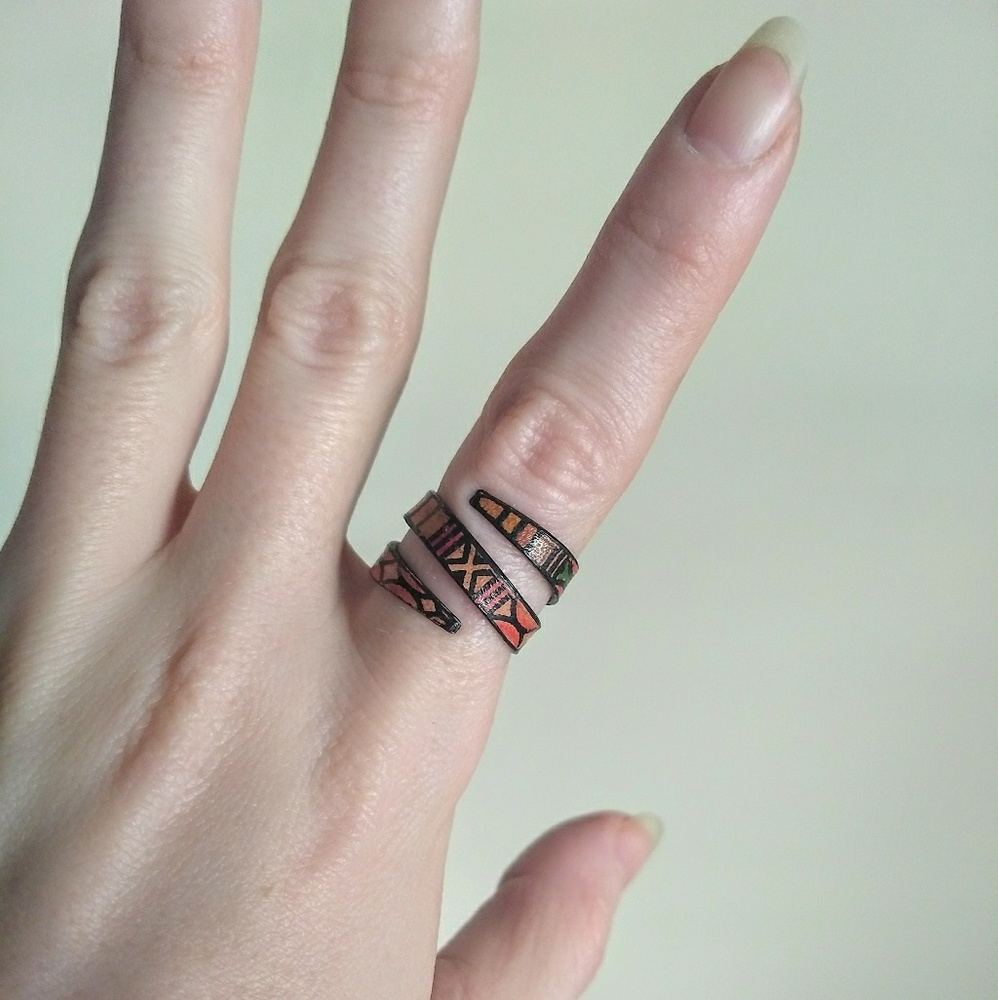 Wooden African Spiral Patterned Ring Boho Hippie